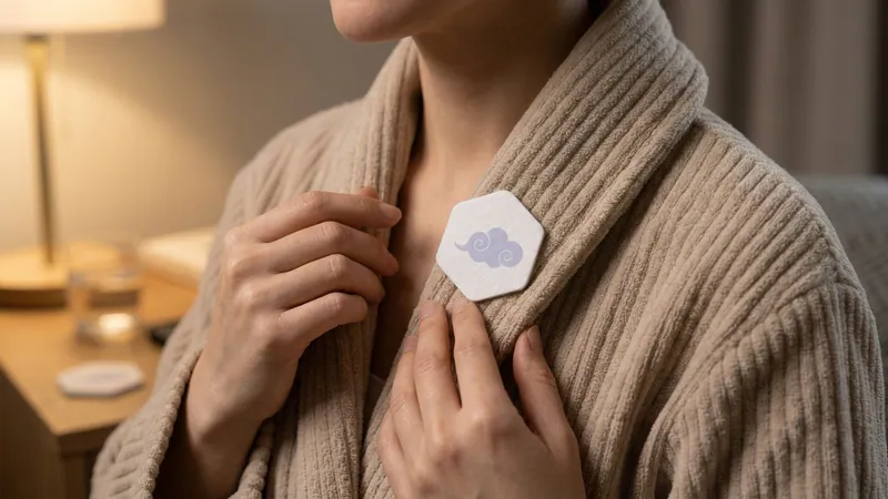 A hexagonal cloud-marked patch placed on a clothing collar.